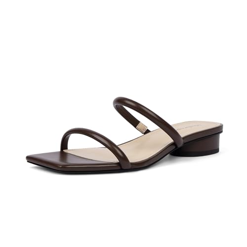 Image of Modatope Square Open Toe Heeled Sandals Women Two Strap Chunky Heel Sandals for Women Low Block Heel Sandal Dressy