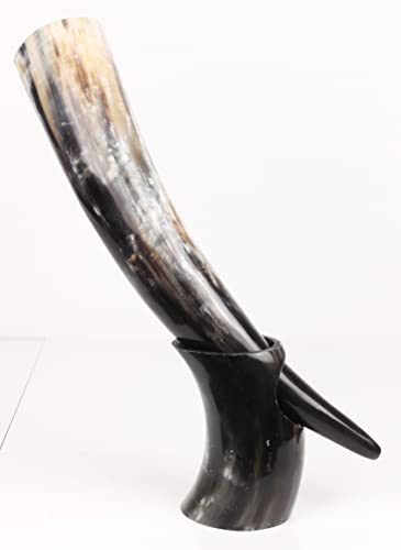 Image of Viking Drinking Horn Mug Premium Original Viking Beer Tankard with Super-Hardwood Bottom | Ideal for Beer Lovers-Wine-Mead & Ale Medieval Style Stein