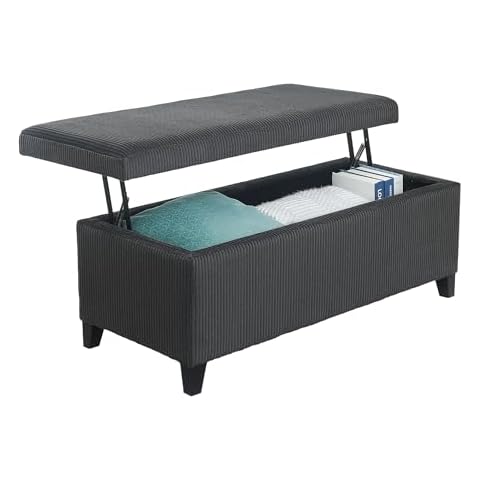 Homebeez Lift Top Storage Ottoman Bench, 42 inch Dark Grey Rectangular Ottoman, Corduroy Fabric Upholstered Storage Bench for Living Room, Bedroom Cover