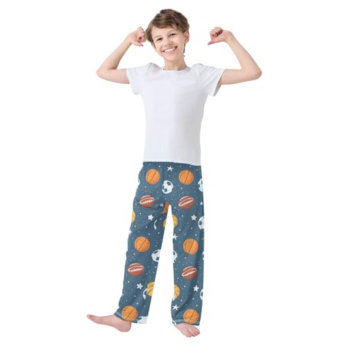 Sports Balls Stars Pattern Pajama Pants Soft Sleep Bottoms Long Pjs S3