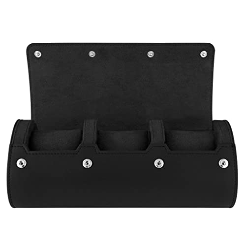 Image of Barton Leather Watch Roll for 3 Watches | Convenient Organizer Case for Travel & Storage | Fits Classic & Smart Watches (Up to 46mm) | Compact, Durable, Lightweight, Stylish - Black