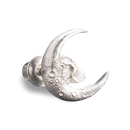 Skull Stud Earring 925 Sterling Silver Handcrafted Gothic Rock Punk Diablo Biker Retro [Moon 60087]