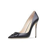 Qunvngutui Women's Pointed Toe Shallow Mouth Sexy Square Buckle Rhinestones 10cm Stiletto Heels Slip-on Wedding Party Banquet Big Size Shoes Black V-Buckle US7