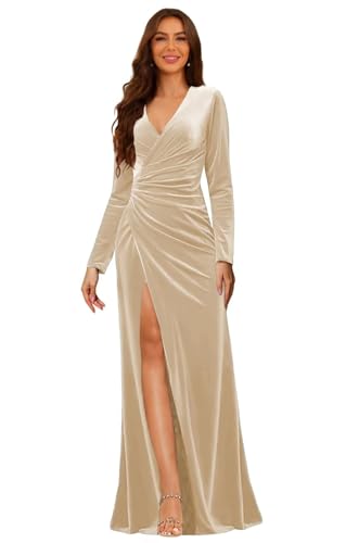 SYYS Long Sleeve Velvet Bridesmaid Dresses Long Bodycon Winter Formal Dresses for Women SYYS456