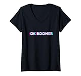 donna ok boomer meme funny anaglifo tipo maglietta con collo a v