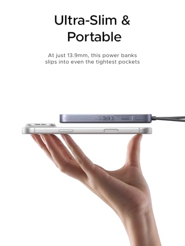Image of UGREEN Magflow Air Qi2 Magnetic Power Bank 10000mAh, 15W Wireless Portable Charger with Built-in USB-C Cable, 30W Fast Charging Battery Pack, MagSafe Compatible for iPhone 17 /16 /15 /14 Pro Max, Grey