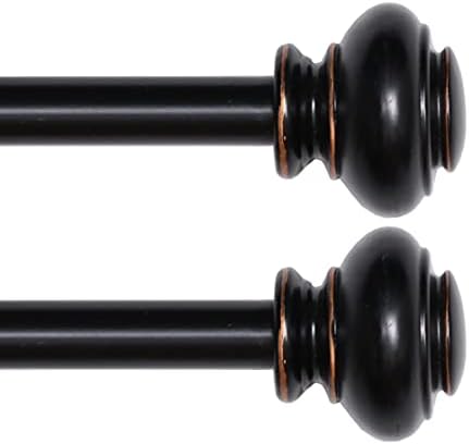 Turquoize 2 Pack Window Curtain Rods for Windows 48 to 84 inch Black Curtain Rods Adjustable Decorative Single Curtain Rod Set with Black Urn Finial, 3/4 Inch Diameter, Matte Black with Bronze, 2 Pack