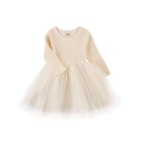 Toddler Baby Girls Winter Dress Tutu Dresses Long Sleeve Infant Children Clothes for 1-5Years (Beige, 2-3T)