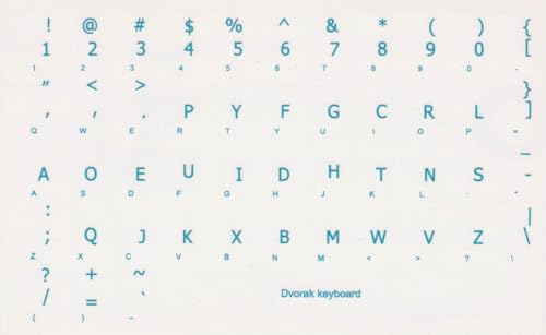 Dvorak Simplified with Blue Letters Keyboard Stickers Transparent for Computers