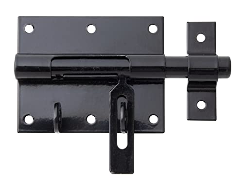 Alberts 137328 Verrou porte-cadenas | avec gâche attachée | plastifié noir | plaque 90 x 73 mm | Ø du boulon 13,5 mm | longueur totale 130 mm | Set de 10...