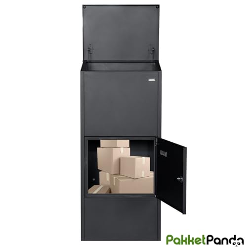 PakketPanda® XXL Pakketbrievenbus, antraciet, grote brievenbus, roestvrij staal, pakketbox voor buiten, groot, XXL, brievenbus, voor pakketten, brievenbus met pakketvak, met standaard, zwart - Afbeelding 3