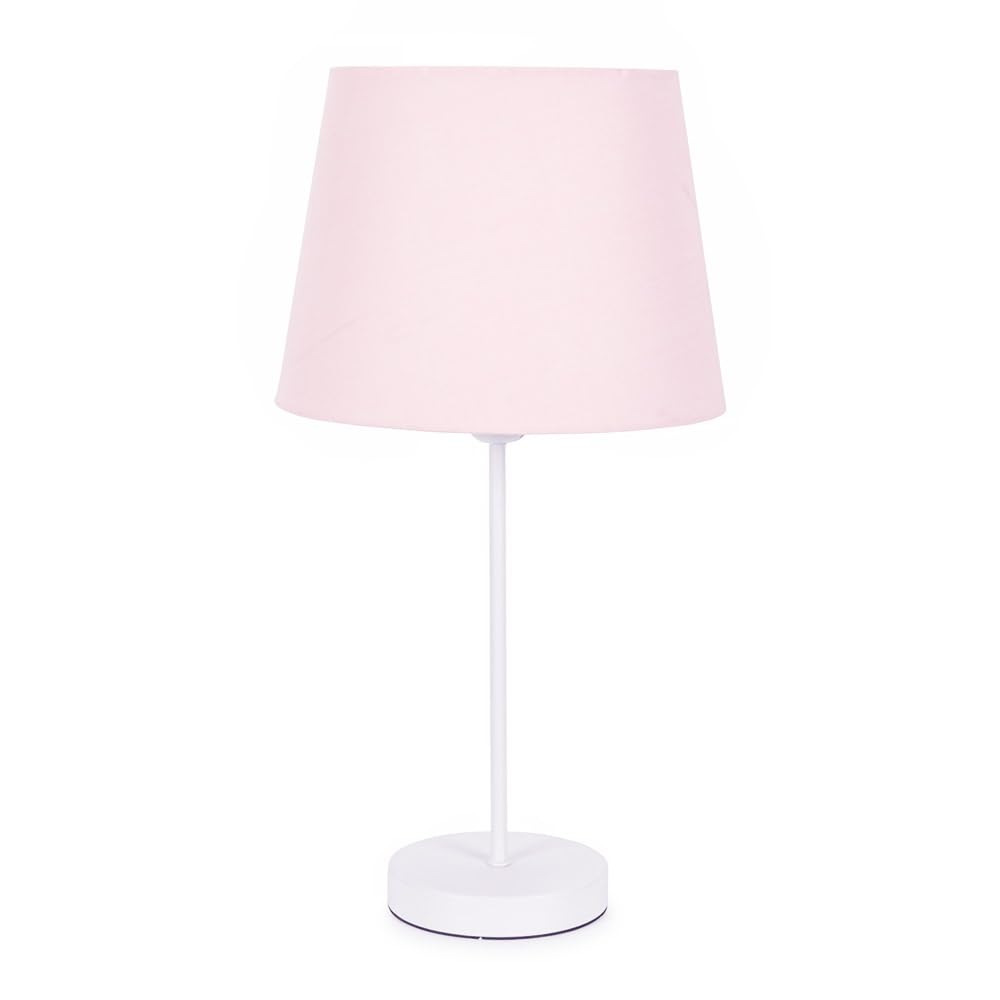 ValueLights White Metal Single Stem Table Lamp with Pink Tapered Lampshade for Living Room Bedroom - LED Bulb Included