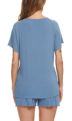 Vlazom Women Pyjamas Set, Button Down Pj's Sets Soft Lounge Sets Chic 2 Piece Top and Shorts for Loungewear Sleepwear