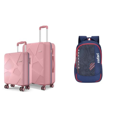 Image of Safari Pentagon Pro 8 Wheels Set of 2 (Cabin + Medium) Trolley Bag, Hard Case Polypropylene, 360º + Torque 37L Casual Printed Backpack, 3 compartments, Bottle Holder, Front Pocket, School