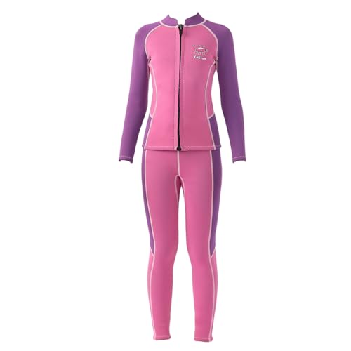 Kids Girls Two Pieces Neoprene Wetsuits Long Sleeve Zip Up Coat with Leggings Rash Guards