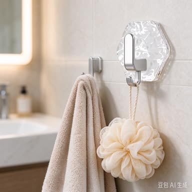 4 Pcs No Drill Water Ripple Design Hexagonal Wall Hooks for Front Door (Silver) - image 5