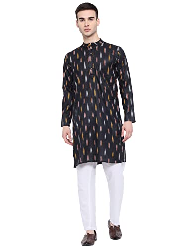 Image of Vastraa Fusion Men's Printed Kurta Pure Cotton Long Kurta, Round Collar, Full Sleeves, Button Kurta, Ethnic Wear