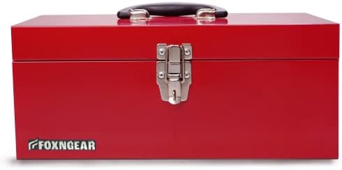 16" Portable Steel Heavy-duty Tool Box 18-Gauge with Metal Latch and Handle Red