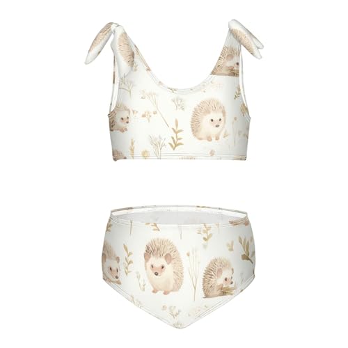 Cute Watercolor Hedgehogs Girls 2 Piece Kids Bikini Set Quick-Dry Swimsuits Swimming Suits Adjustable Strap