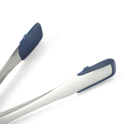 Image of Calphalon Prime 12-Inch Kitchen Tongs, Stainless Steel Grilling Tongs with Navy Silicone Heads, Heat-Resistant Locking Kitchen Tongs with Ergonomic Weighted Handle