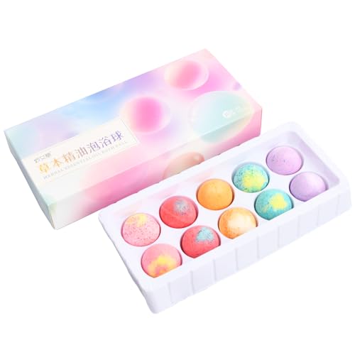 Natuce 10Pcs Bombas de Baño con Aceites Esenciales Naturales, Bombas de Baño de Pies, Set Bolas de Baño de Burbujas, Sales de Baño Espuma Relajantes de Spa, Regalo Cumpleaños para Mujer Niños Novia