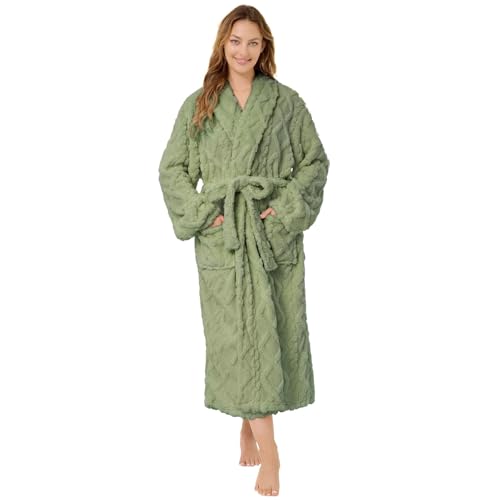 MIZZEO Microfiber Robes for Women-Green (S/M), Cozy Soft Warm Plush Women Robe Plush Long Bathrobe