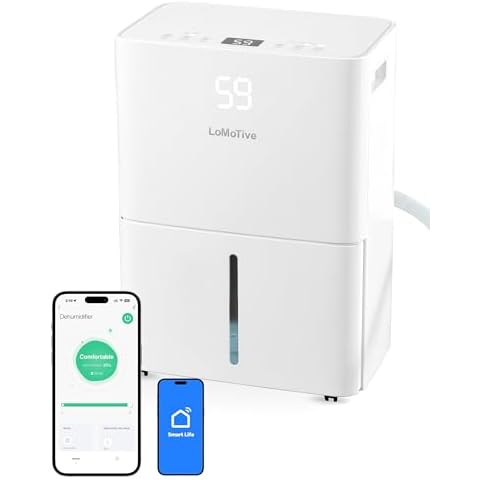 LoMoTive Dehumidifier for Home Basement 34 Pints Max - 2500 Sq.Ft 54 OZ Water Tank Dehumidifier with Drain Hose Smart App-Controlled Dehumidifiers for Basement Bedroom Bathroom Large Room Cover