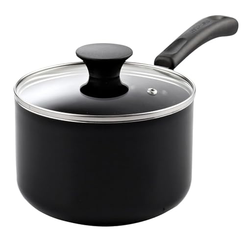 Cook N Home Nonstick Sauce Pan with Glass Lid, 1-Quart Saucepan Non Stick Small Cooking Milk Aluminum Pot, Black