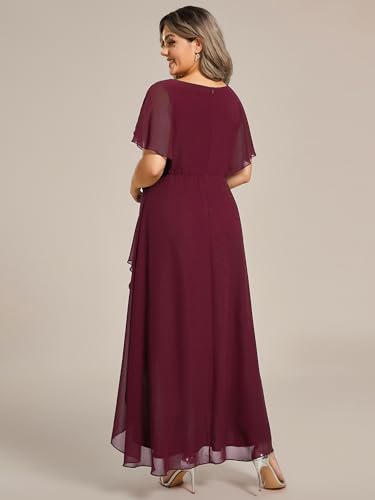 Image of Ever-Pretty Plus Women's V Neck Applique Plus Size Wedding Guest Dress Short Sleeves Maxi Formal Dresses