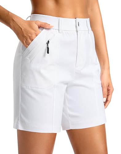 Santiny Women'S 5'/7' Hiking Golf Shorts Quick Dry Stretch Casual Work Shorts With Pockets For Women Walking Travel Summer (White_L)