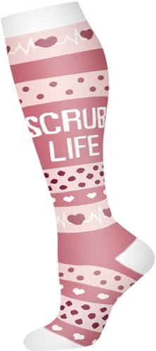 Image of Women's Knee High Compression Socks for Running Work Support Nurses Pregnancy Travel,Colorful Over The Calf Socks,#W402