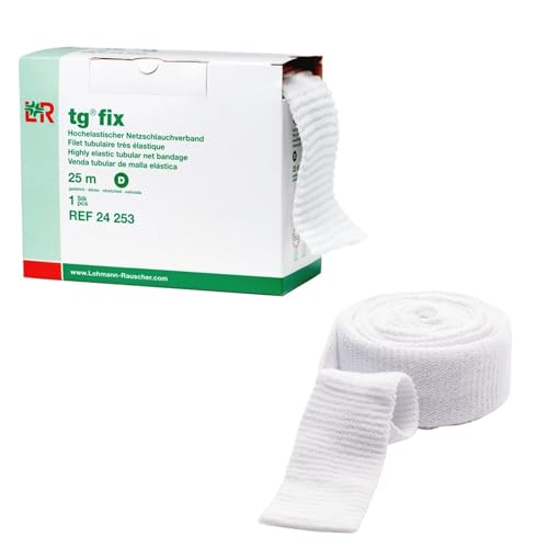 Image of Lohmann & Rauscher tg Fix Net Tubular Bandage, Elastic Net Wound Dressing, Bandage Retainer for Small Extremities, Size D (105cm Wide x 25m Long When Stretched)
