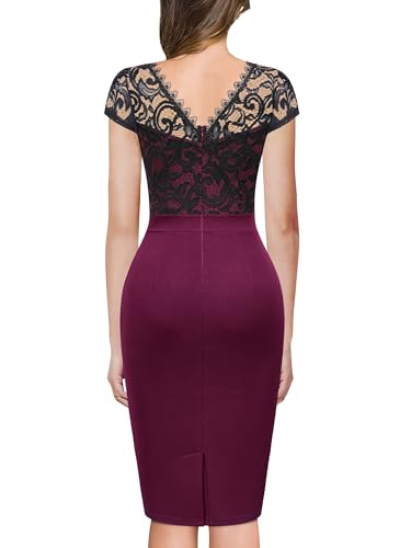 Miusol Women's Vintage Floral Lace Cap Sleeve Ruffle Style Cocktail Party Dress2