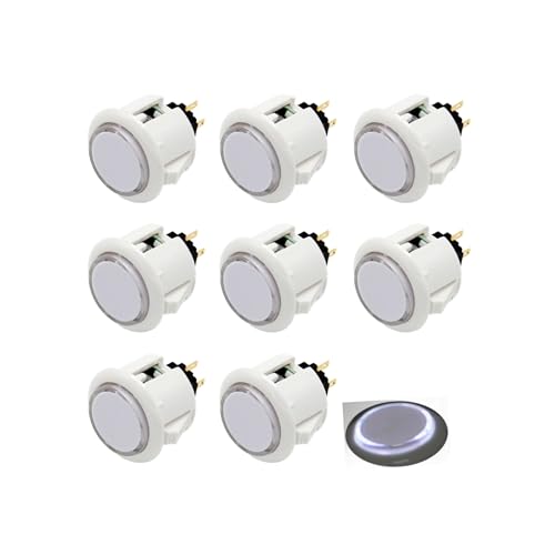 Image of 8 Pcs Original Qanba Illuminated Buttons Qanba Sanp In LED Buttons for DIY Cabinet Machine Arcade Machine 24MM /30MM (24MM, White Buttons+White LED)
