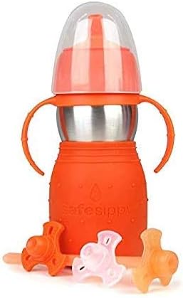 Kid Basix Safe Sippy 2 | Stainless Steel Cup for Babies/Toddlers | Dishwasher Safe | Removable Straw & Handles | 11 Oz. | BPA Free | Orange