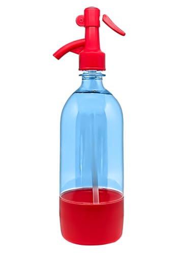 Sodafall Seltzer bottle for home made seltzer and club soda/vintage style retro seltzer bottle with dispenser (red with blue bottle)