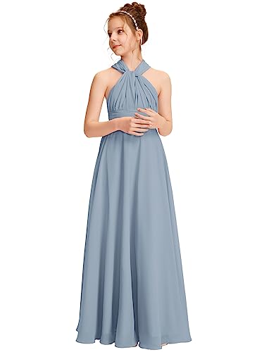 Halter One Shoulder Junior Bridesmaid Dress V Neck Floor Length Flower Girl Dresses for Wedding Teen Girls Party