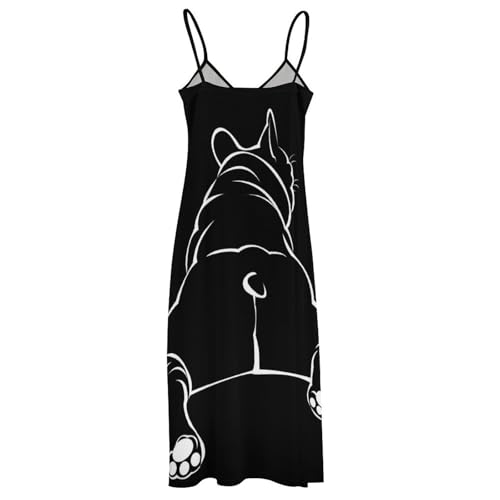 Robe Longue Bouledogue Noir Légère et Fluide sans Manches - 4