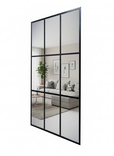 THEROSE Espejo Industrial Ventana, Marco Aluminio, Espejo Ventana, 160 x 80 cm, Pared, probador (Negro)