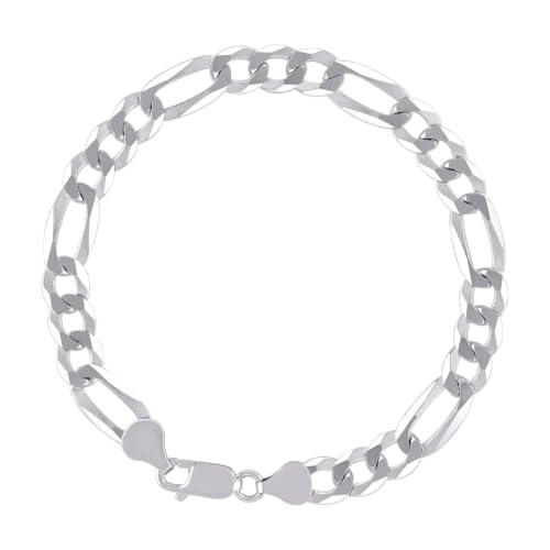 Collier maille Figaro plate 7.8mm argent 925 rhodié 61cm mixte