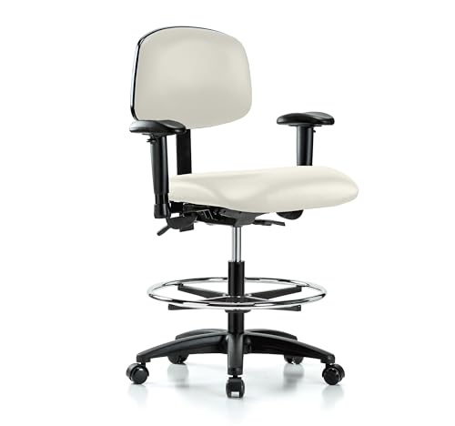 Image of Perch Multi-Task Office Chair with Adjustable Armrests and Foot Ring | Medium Bench Height 20-27 inch | Off-White Vinyl