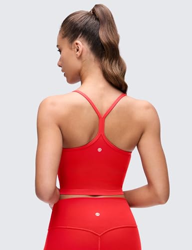 Image of CRZ YOGA Butterluxe Y Back Crop Tank Tops | Light Support, Removable Pads, Yoga, Extremely Soft, Scoop Neck, Spaghetti Straps, Longline Sports Bras for Women