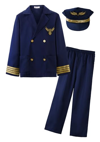 ReliBeauty Pilot Kostüm Kinder Flieger Aviator mit Pilotenmütze Kapitän Fasching 110