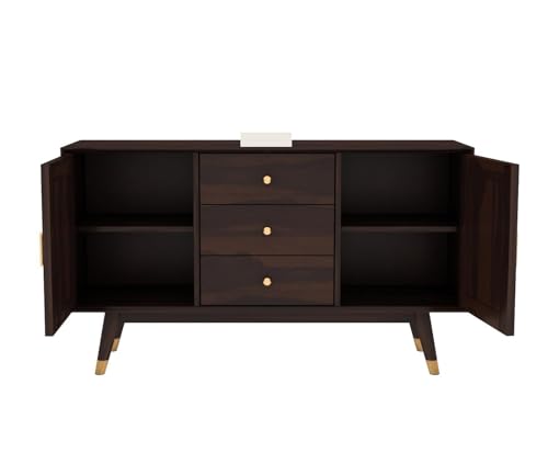 Image of Sheesham Wood Sideboard Cabinet for Living Room | Wooden Sideboard Cabinet 2 Doors & 3 Drawers with Storage | Drawing Room, Office (Walnut Finish)