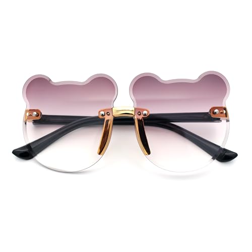 Kids Childs Rimless Teddy Bear Shape Bevel Lens Plastic Sunglasses Gold - Smoke