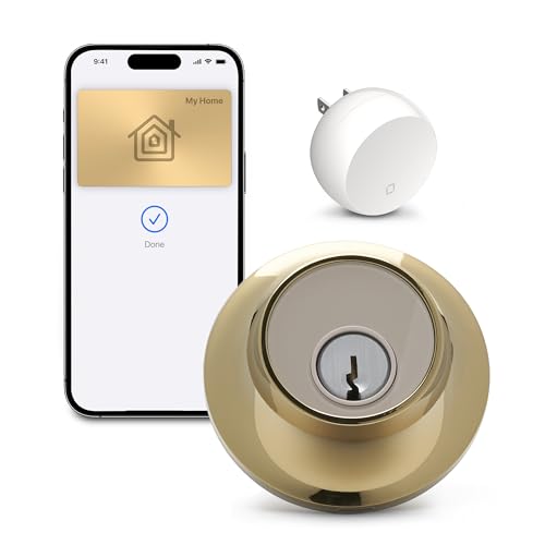 Level Lock+ Connect Wi-Fi Smart Lock Plus Apple Home Keys - Remotely Control from Anywhere - Includes Key Fobs - Works with iOS, Android, Apple HomeKit, Amazon Alexa, Google Home (Polished Brass)