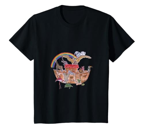 Kinder Noahs Arche buntes Regenbogen-Bootstier-Märchenbuch T-Shirt