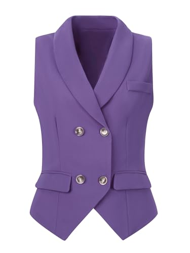 Gilet de costume à double boutonnage couleur violette intense avec coupe ajustée