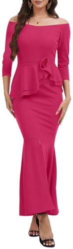 Image of Women's Elegant Formal Mermaid Maxi Dress Off Shoulder Long Sleeve Wedding Split Evening Gown Prom Cocktail Party Dresses