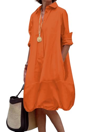 Image of UOOZEE Women's Long Sleeve Button Up Shirt Dresses Casual Loose Fit Spring Midi Dress with Pockets